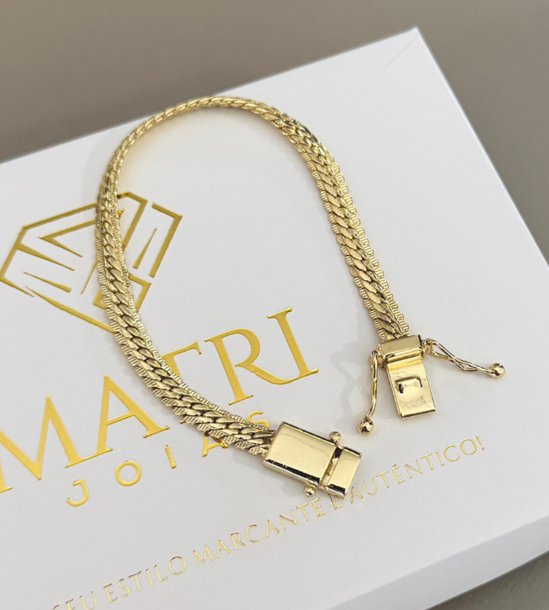 Pulseira Grumet Flat Detalhada 6mm Banhada a Ouro 18k, foto 13