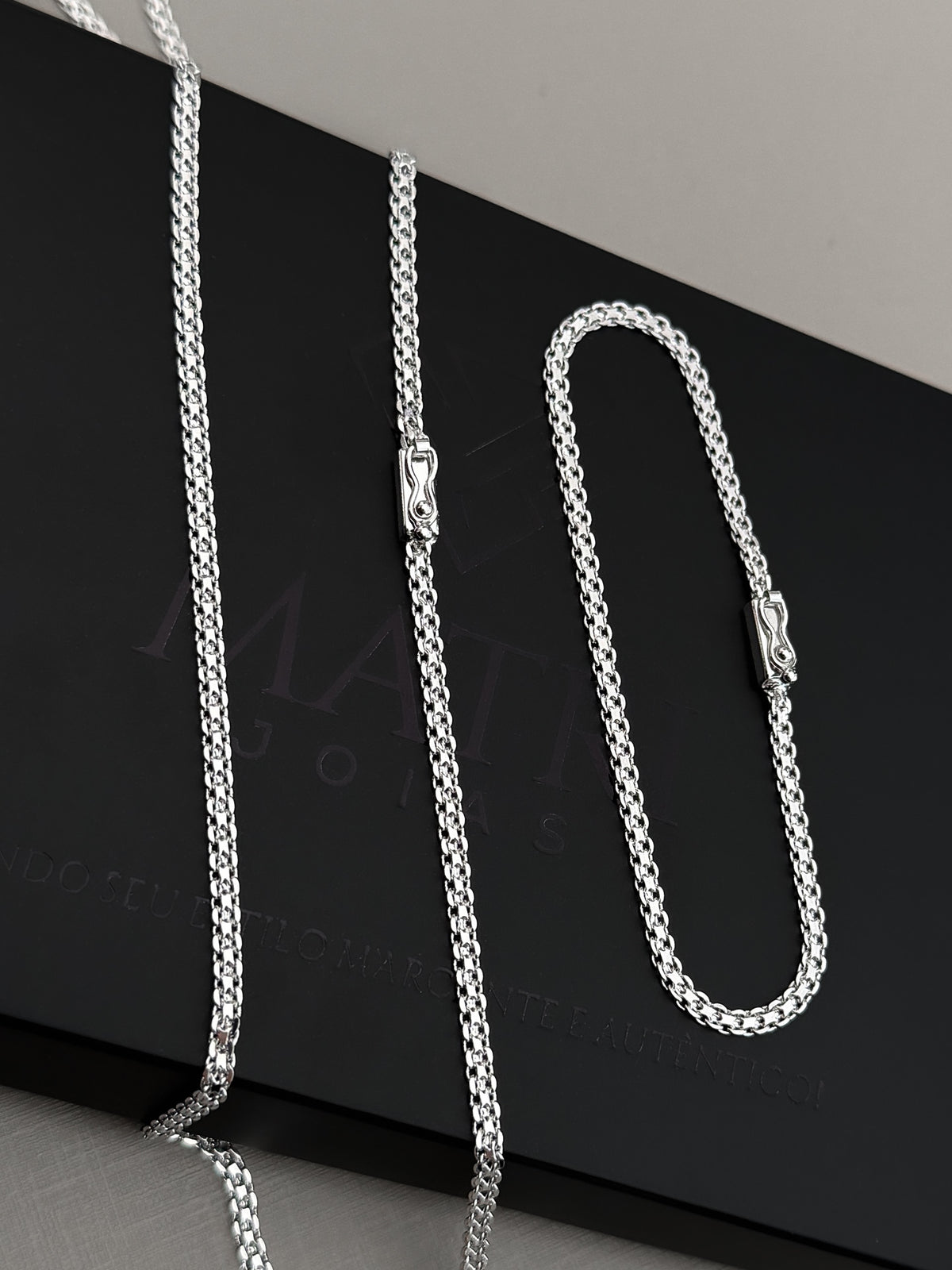 Conjunto Corrente e Pulseira Cadeado Duplo 3mm Banhado a Ouro Branco