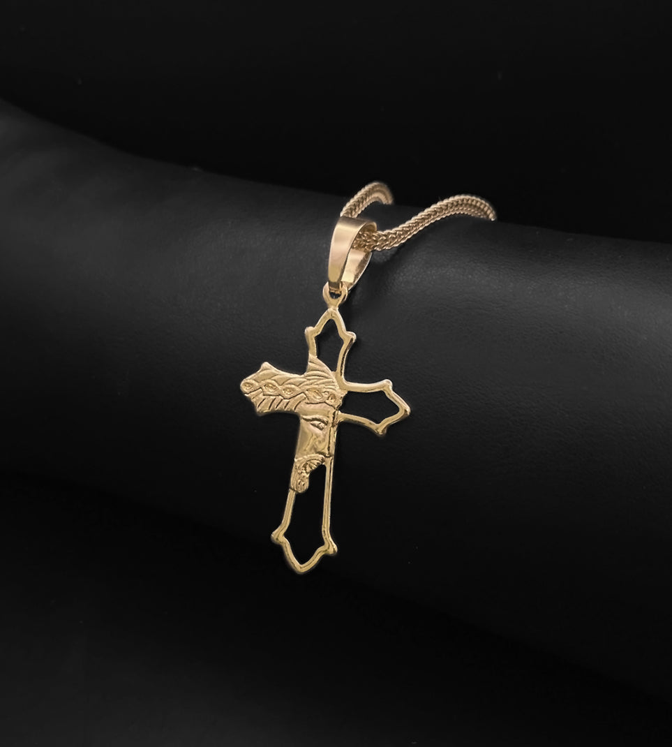 Pingente New Cruz e Cristo em Relevo 5x2,5cm Banhado a Ouro 18k