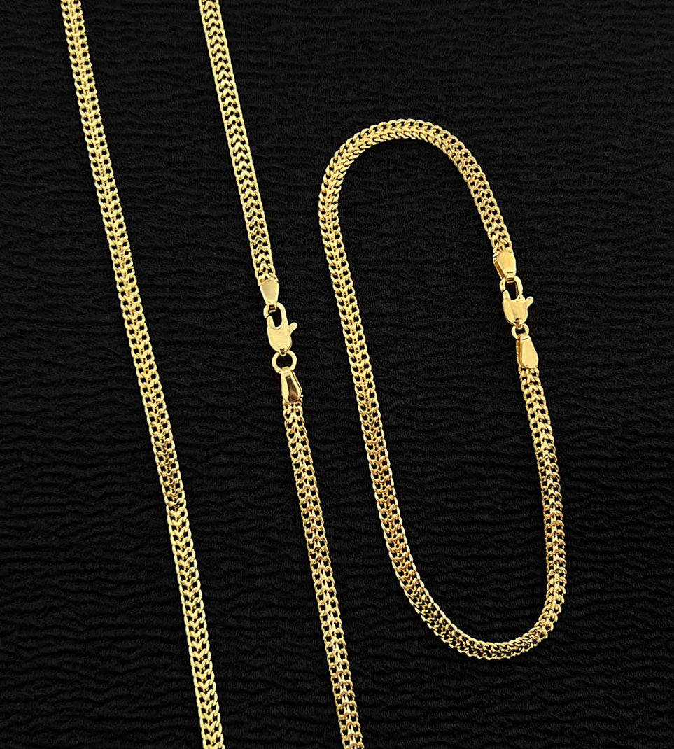 Corrente + Pulseira Grumet Lacraia 3mm Fecho Tradicional Banhada a Ouro 18k