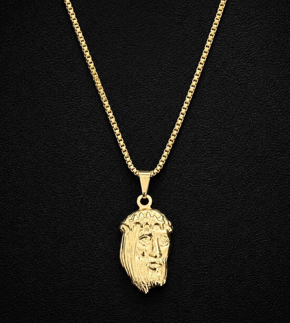 Corrente Veneziana 1mm + Pingente Face de Cristo 2x1cm Banhada a Ouro 18k