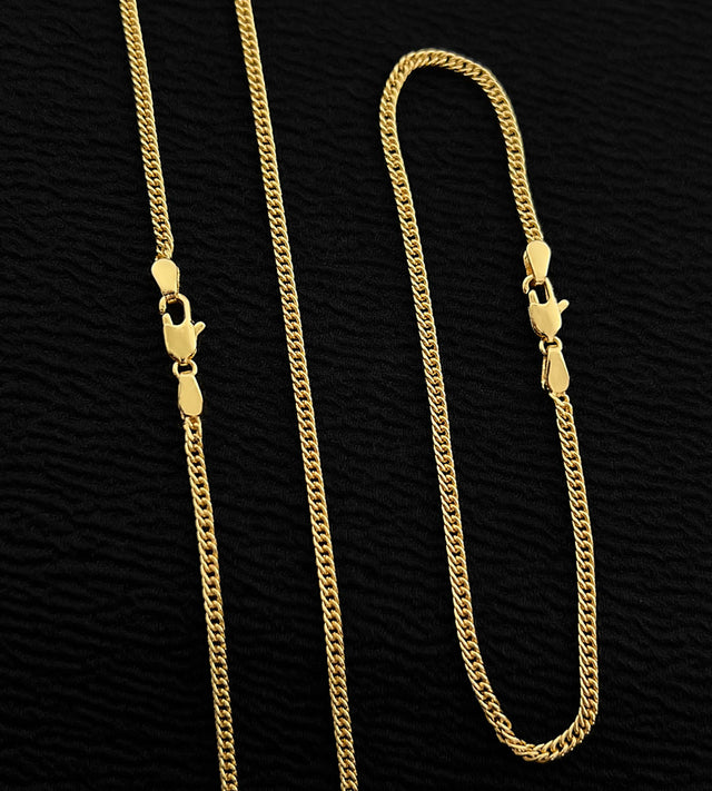 Conjunto Corrente e Pulseira Grumet Dupla 2mm Banhado a Ouro 18k