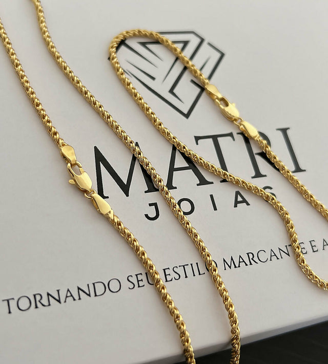 Corrente + Pulseira Cordão Baiano 2mm Fecho Tradicional Banhada a Ouro 18k, foto 3