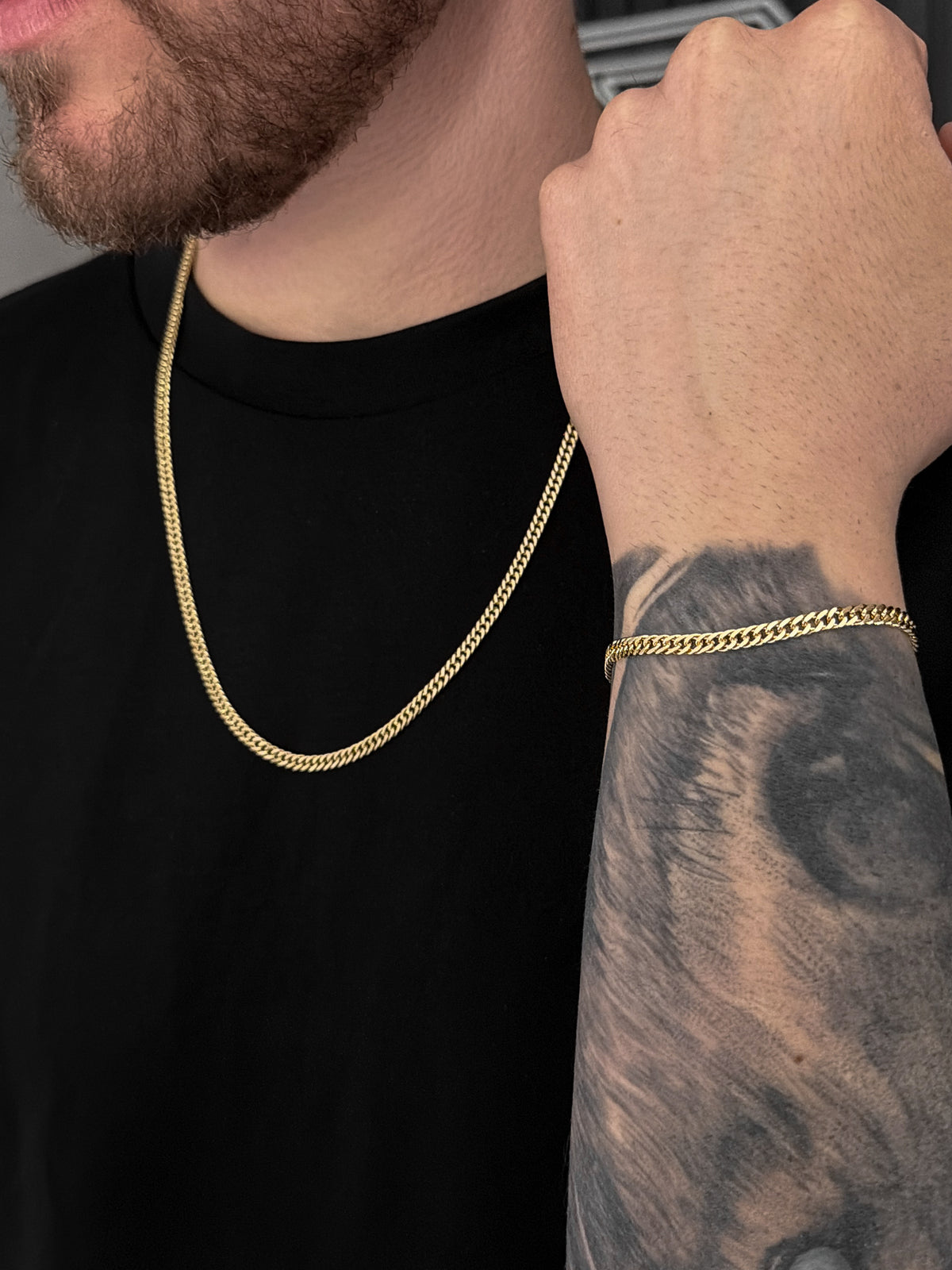 Conjunto Corrente e Pulseira Grumet Dupla 4mm Banhado a Ouro 18k