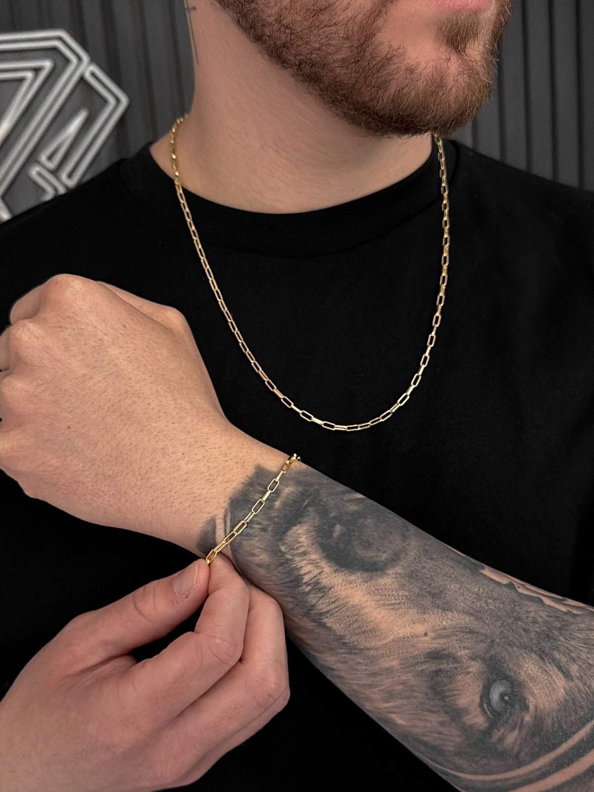 Conjunto Corrente e Pulseira Cadeado Laminado 3mm Banhado a Ouro 18k, foto 2