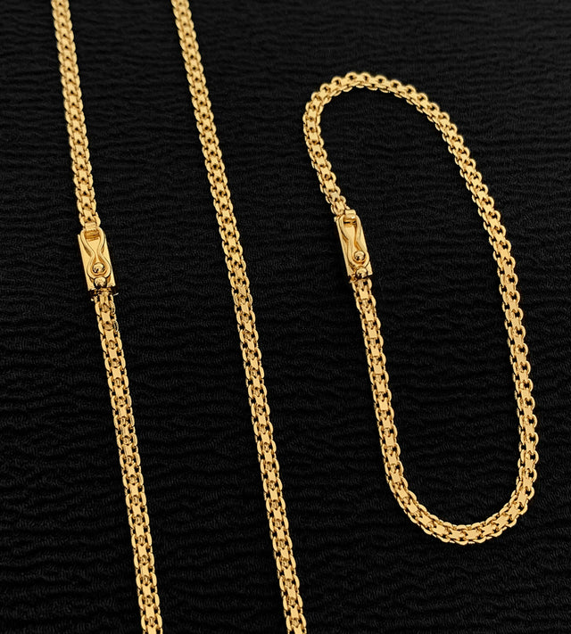 Corrente + Pulseira Cadeado Duplo 3mm Fecho Gaveta Banhada a Ouro 18k
