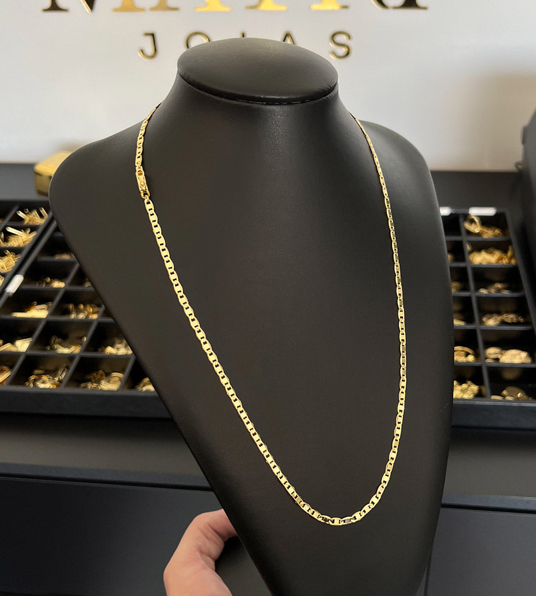 Corrente Piastrini 4mm Fecho Gaveta Banhada a Ouro 18k, foto 4