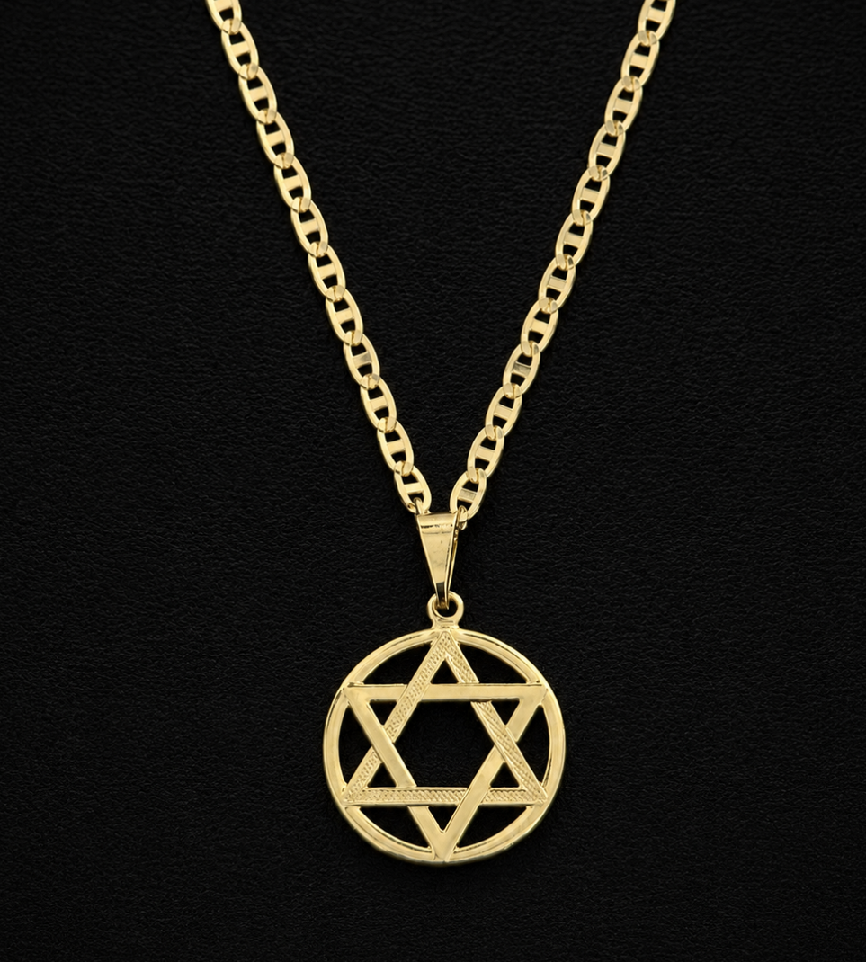 Corrente Piastrini 2mm + Pingente Estrela de Davi 2x2cm Banhada a Ouro 18k