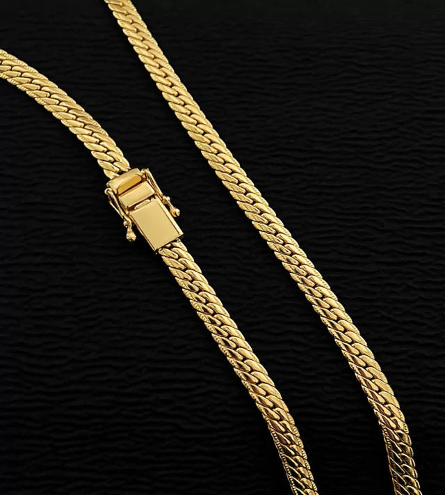 Corrente Grumet Flat Detalhada 6mm Fecho Trava Dupla Banhada a Ouro 18k
