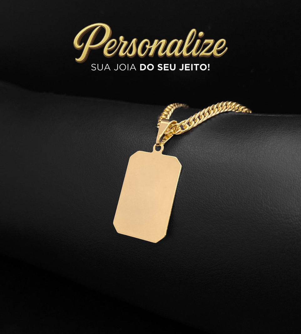 Pingente Personalizável Plaquinha Facetada 2,2x1,5cm Banhado a Ouro 18k
