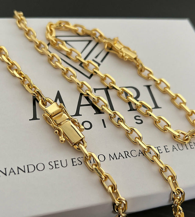 Corrente + Pulseira Cadeado 5mm Fecho Trava Dupla Banhada a Ouro 18k, foto 3
