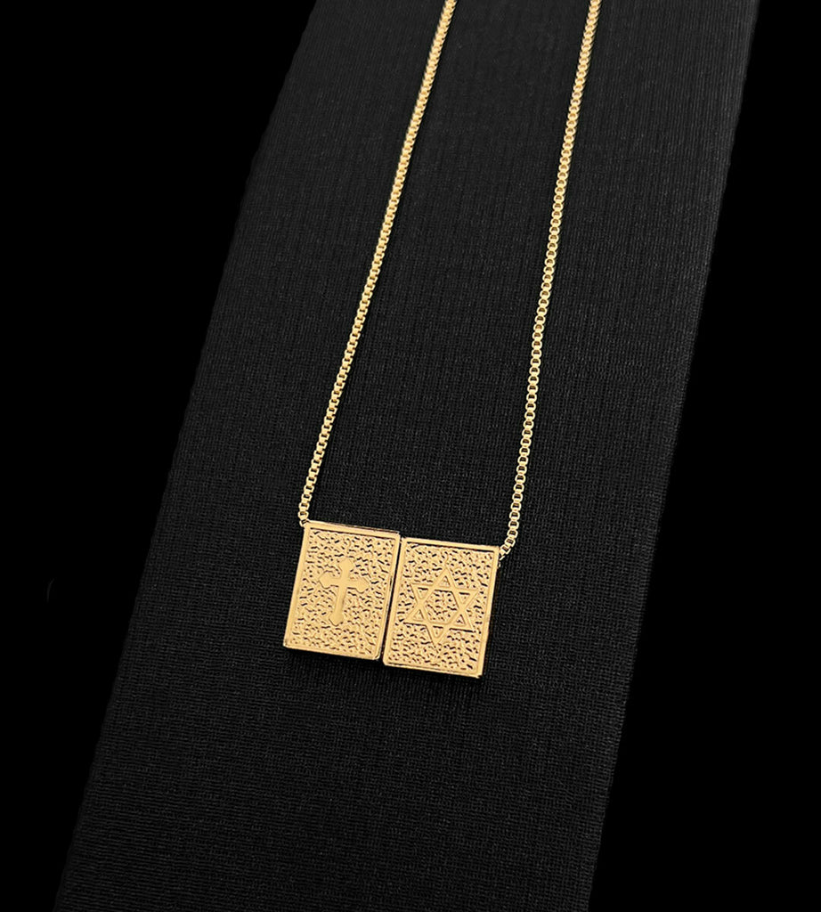 Escapulário Veneziana Articulado Estrela de Davi Banhado a Ouro 18k