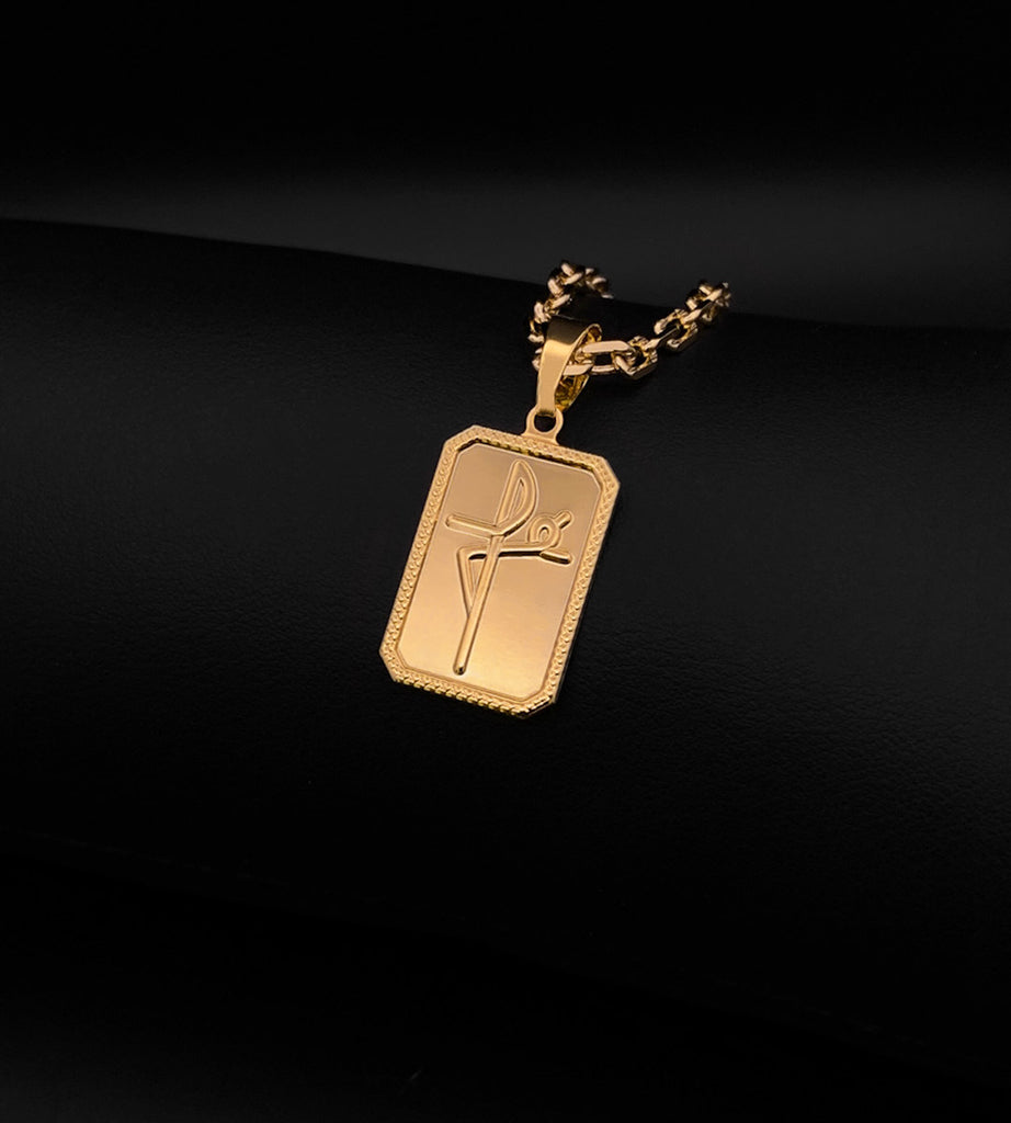 Pingente Placa Fé Moldurado 2,2x1,5cm Banhado a Ouro 18k