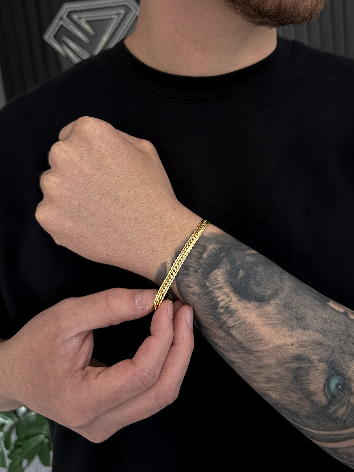 Pulseira Grumet Flat Detalhada 6mm Banhada a Ouro 18k