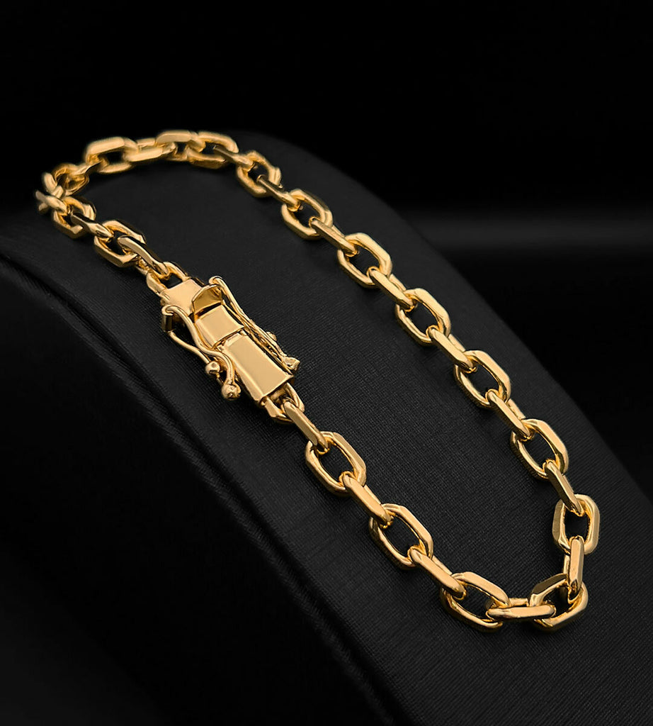 Pulseira Cadeado 5mm Fecho Trava Dupla Banhada a Ouro 18k