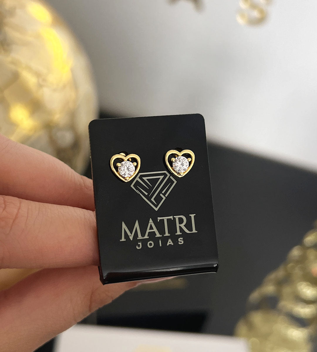 Brinco Mini Coração Liso com Zircônia (Par) Banhado a Ouro 18k, foto 3