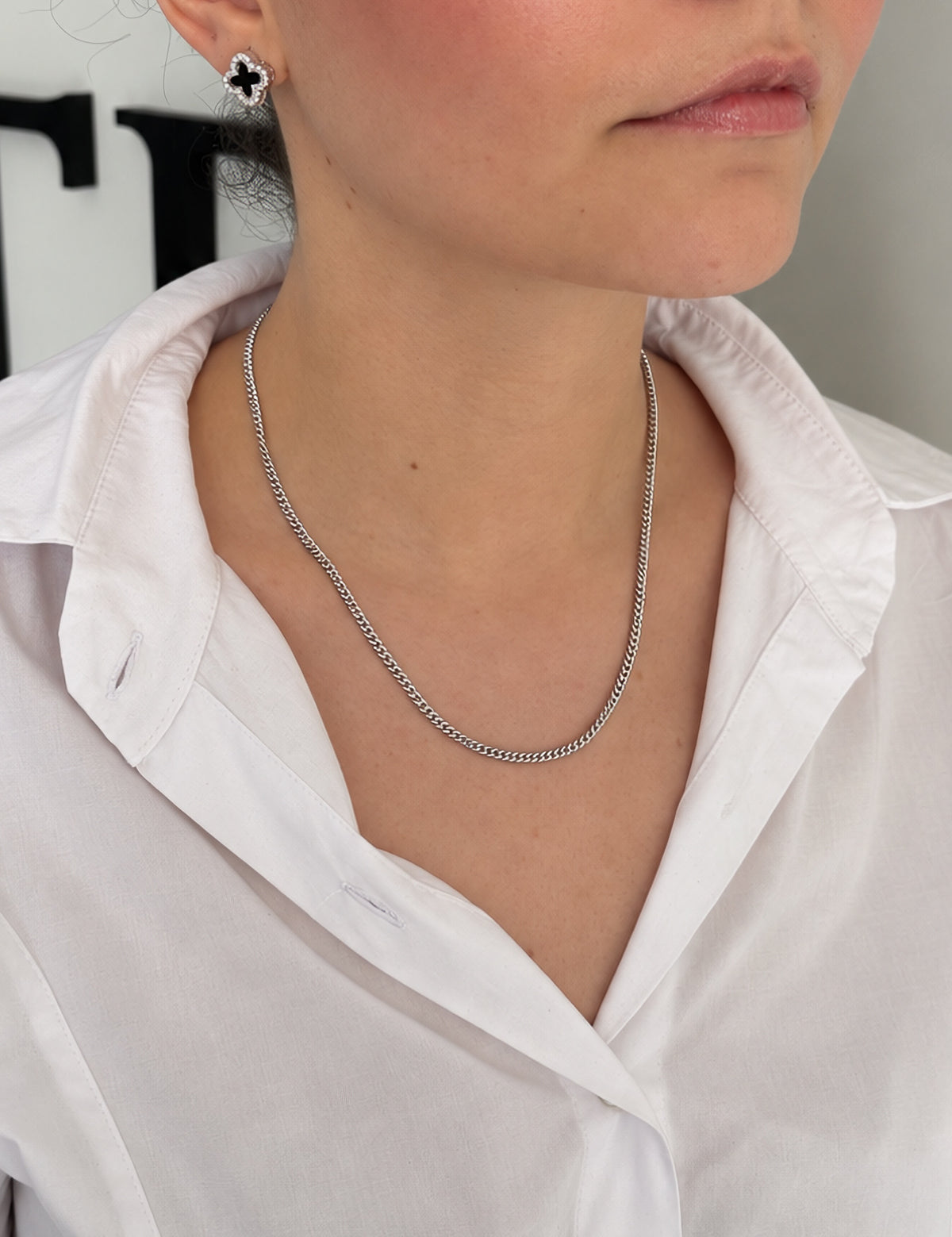 Colar Grumet Cuban 3mm Banhado a Ouro Branco