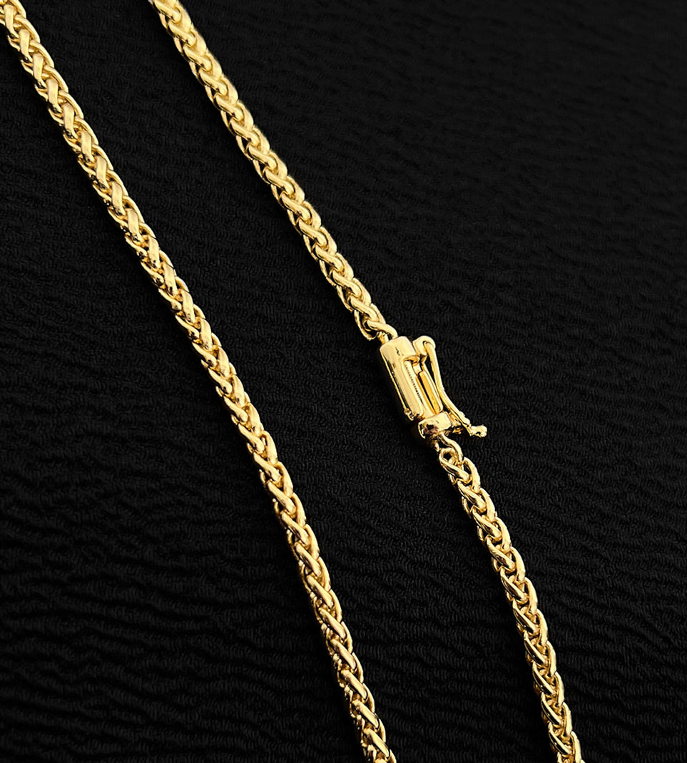 Corrente Cordão Palmeira 3mm Fecho Canhão Banhada a Ouro 18k